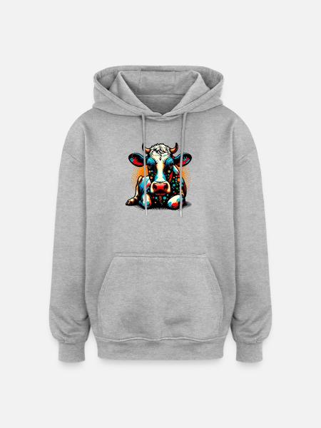 Vache - Sweat à capuche oversize unisexe - gris chiné