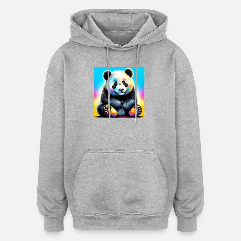 panda - Sweat à capuche oversize unisexe - gris chiné