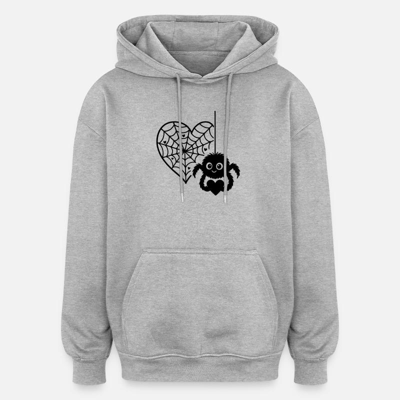 Flauschige_Spinne_und_Herzspinnennetz avec cœur - Sweat à capuche oversize unisexe - gris chiné