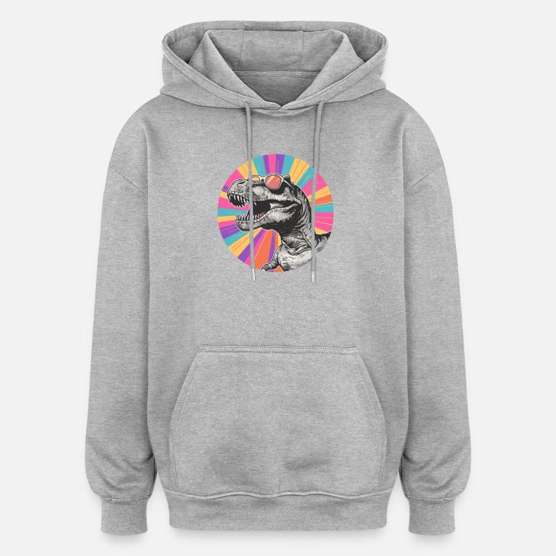 Dinosaur Comic with Sunglasses - Oversized Unisex Hoodie - heather grey