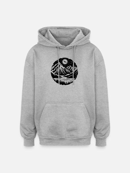Mountain Landscape Silhouette - Oversized Unisex Hoodie - heather grey