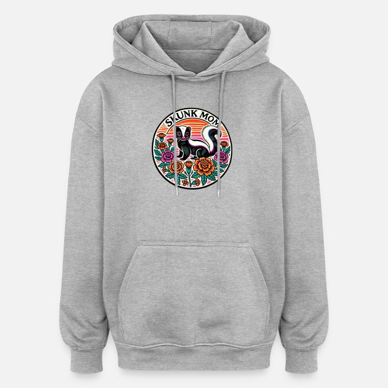 Skunk Mom Floral Patch - Sweat à capuche oversize unisexe - gris chiné