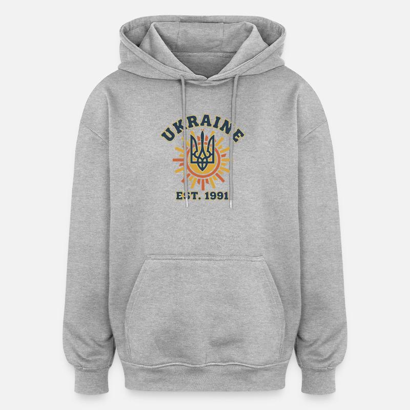 Logo du soleil Trident d’Ukraine EST1991 - Sweat à capuche oversize unisexe - gris chiné