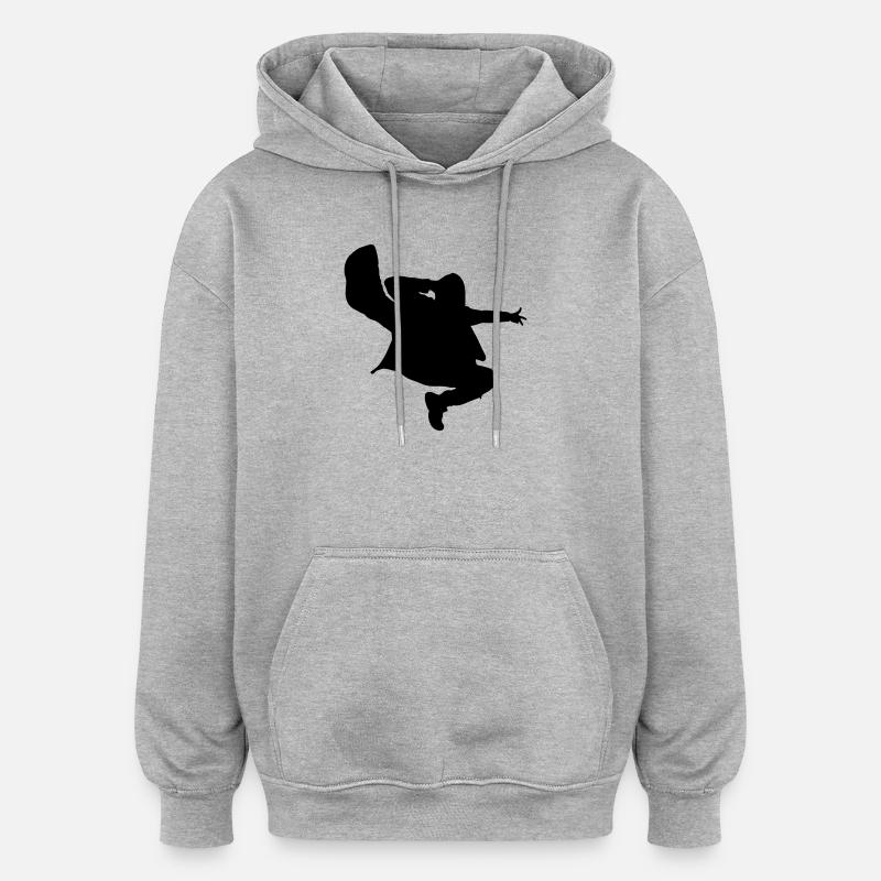B-Boy Silhouette – Breakdance Jump Kick - Sweat à capuche oversize unisexe - gris chiné