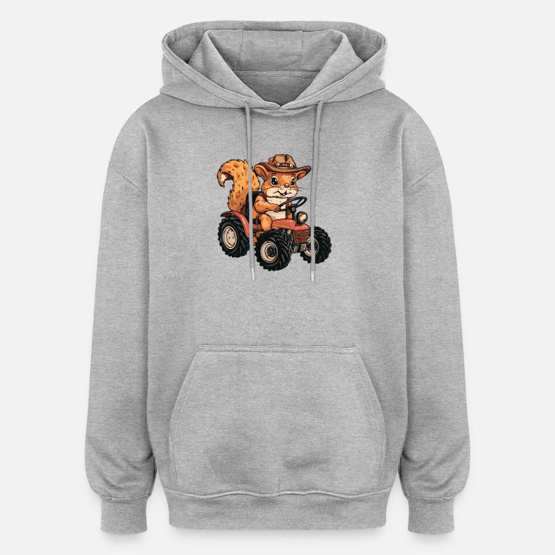 Squirrel Tractor Farmer - Oversized Unisex Hoodie - heather grey