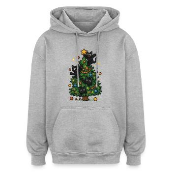 Weihnachtsbaum mit frechen Katzen - Oversized Unisex Hoodie - Grau meliert - Vorne - Noah (186cm)