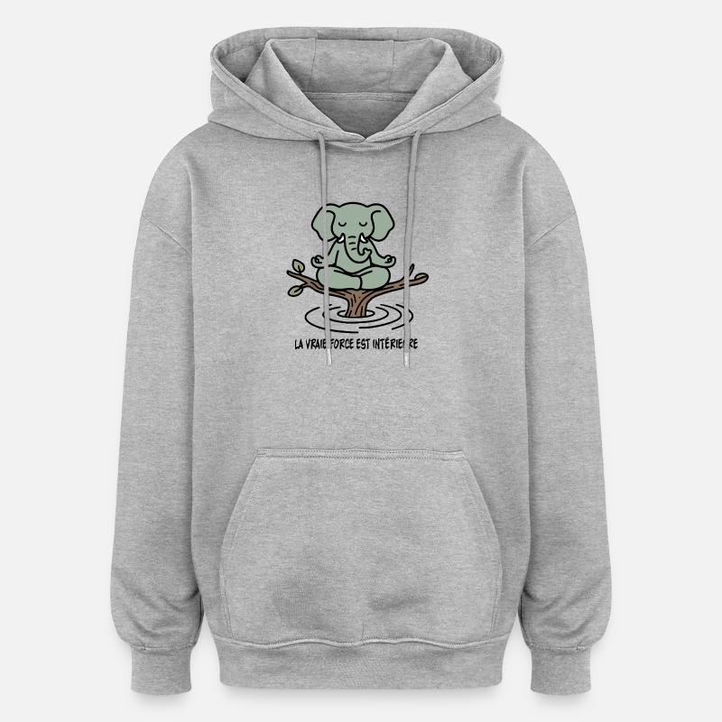 Elephant Zen sur Branche - Sweat à capuche oversize unisexe - gris chiné