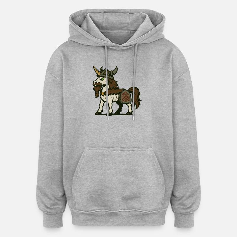 Wikinger-Krieger-Einhorn mit Bart und nordischem Zeichen - Oversized Unisex Hoodie - Grau meliert
