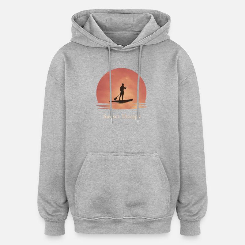 Thérapie au coucher du soleil SUP - Sweat à capuche oversize unisexe - gris chiné
