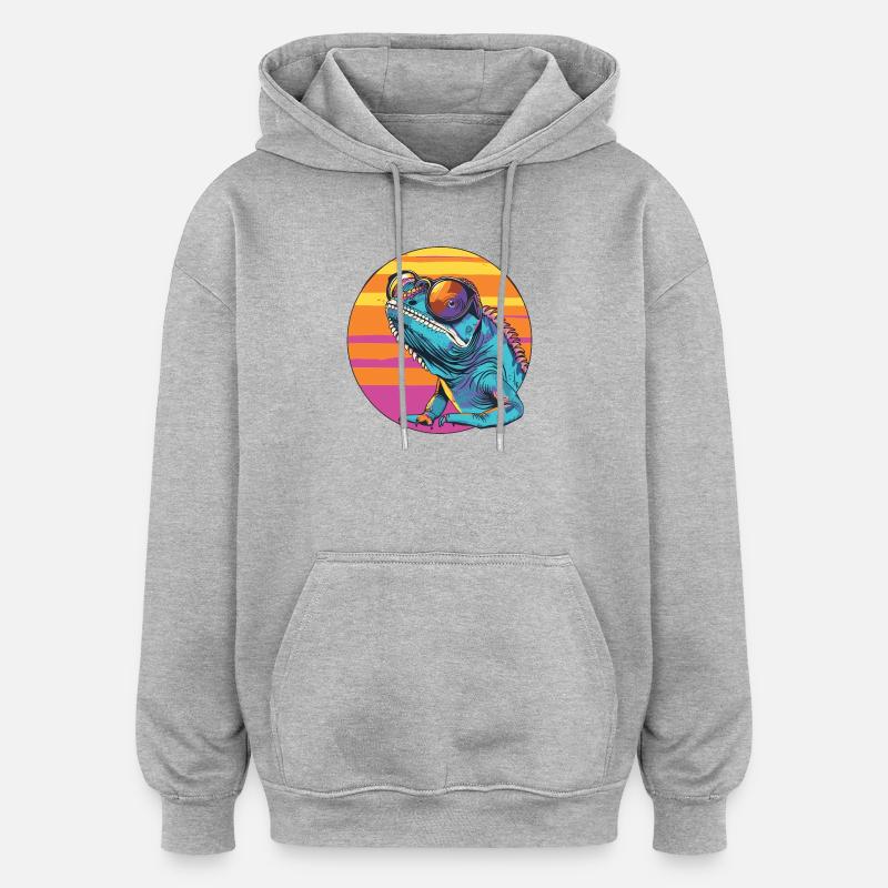 Chamäleon mit Sonnenbrille - Oversized Unisex Hoodie - Grau meliert