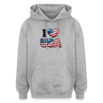 I Love USA – Message patriotique emblème drapeau - Sweat à capuche oversize unisexe - gris chiné - Devant - Noah (186cm)