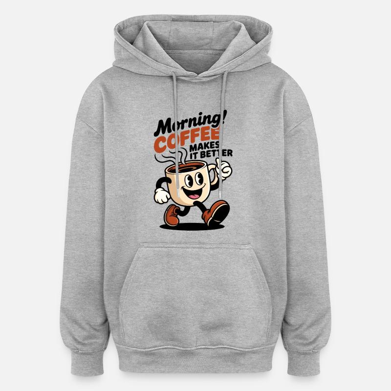 Dessin animé Coffee Hero Mug - Sweat à capuche oversize unisexe - gris chiné