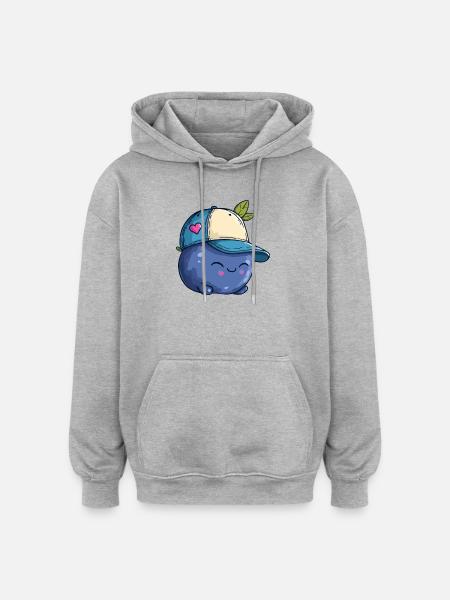 Kawaii Blaubeere mit Cap - Oversized Unisex Hoodie - Grau meliert