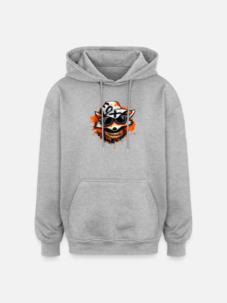 Cool fox with cap and sunglasses - Oversized Unisex Hoodie - heather grey