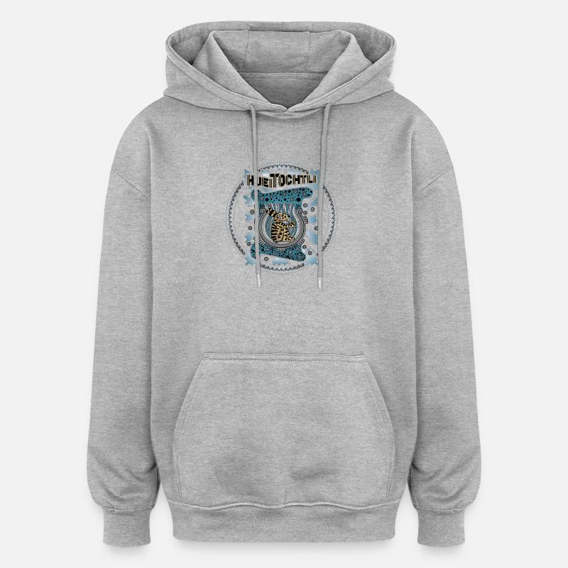 Huei Tochtli lapin dans la lune - Sweat à capuche oversize unisexe - gris chiné