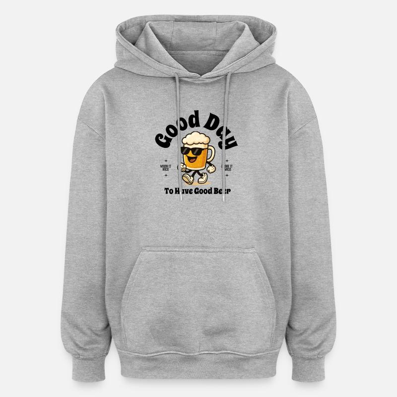Bierheld im Sprint mit Sonnenbrille - Oversized Unisex Hoodie - Grau meliert