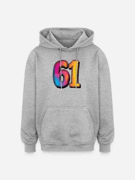 61 Zahl Bunt - Oversized Unisex Hoodie - Grau meliert