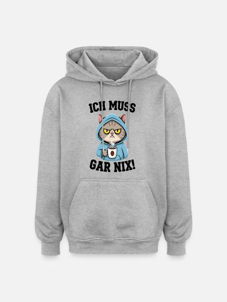 Ich Muss Gar Nix Katzen - Oversized Unisex Hoodie - Grau meliert
