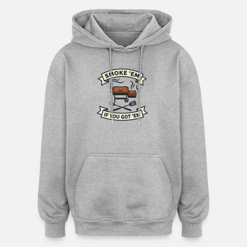 Fumoir Offset Viande Low and Slow - Sweat à capuche oversize unisexe - gris chiné