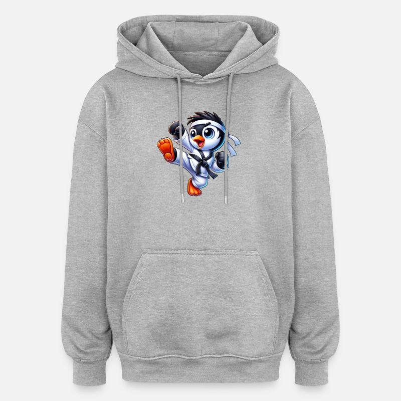 Mignons Penguin Karate Kick Arts Martiaux - Sweat à capuche oversize unisexe - gris chiné