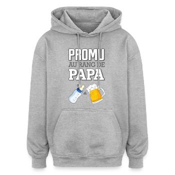 Promu au Rang de Papa Humour Naissance Bébé - Sweat à capuche oversize unisexe - gris chiné - Devant - Noah (186cm)