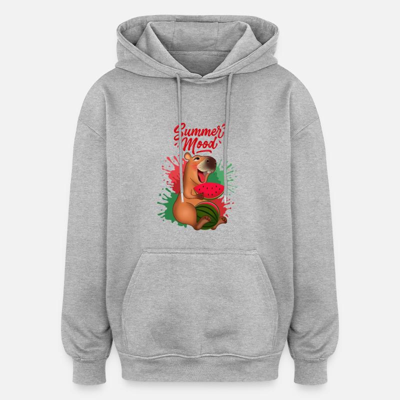 Capybara souriant avec pastèque - Sweat à capuche oversize unisexe - gris chiné
