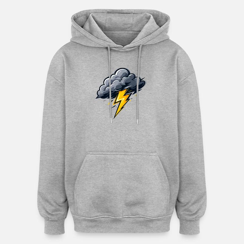 Nuage, Éclairs, Orage, Motif météo - Sweat à capuche oversize unisexe - gris chiné