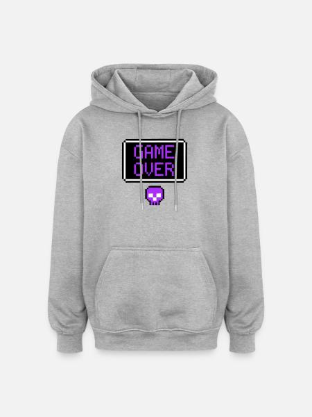Game Over Skull Pixel Art - Oversized Unisex Hoodie - heather grey