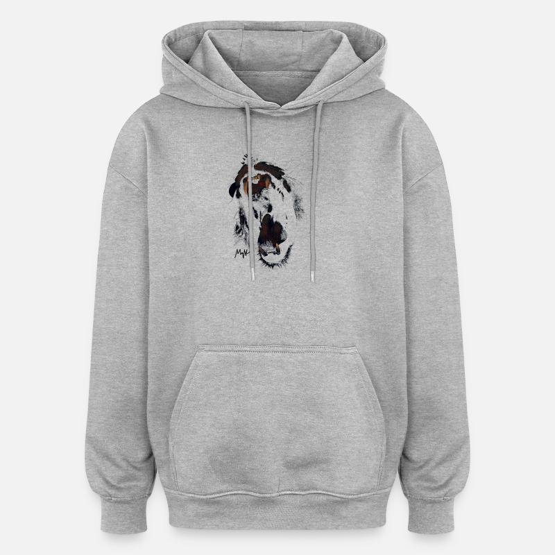 lion - Sweat à capuche oversize unisexe - gris chiné