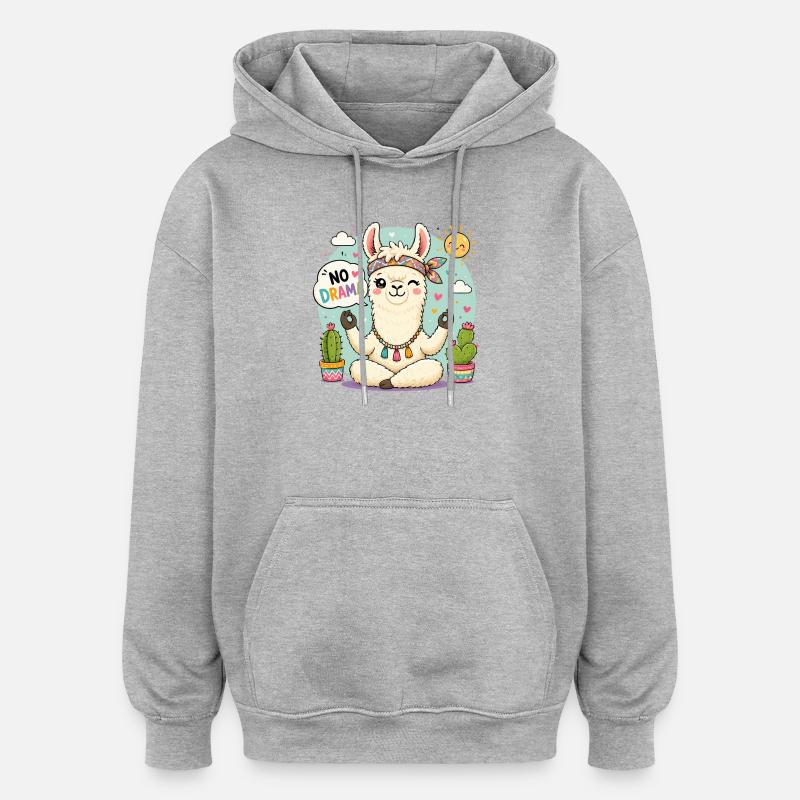 Pas de drame Lama - Sweat à capuche oversize unisexe - gris chiné