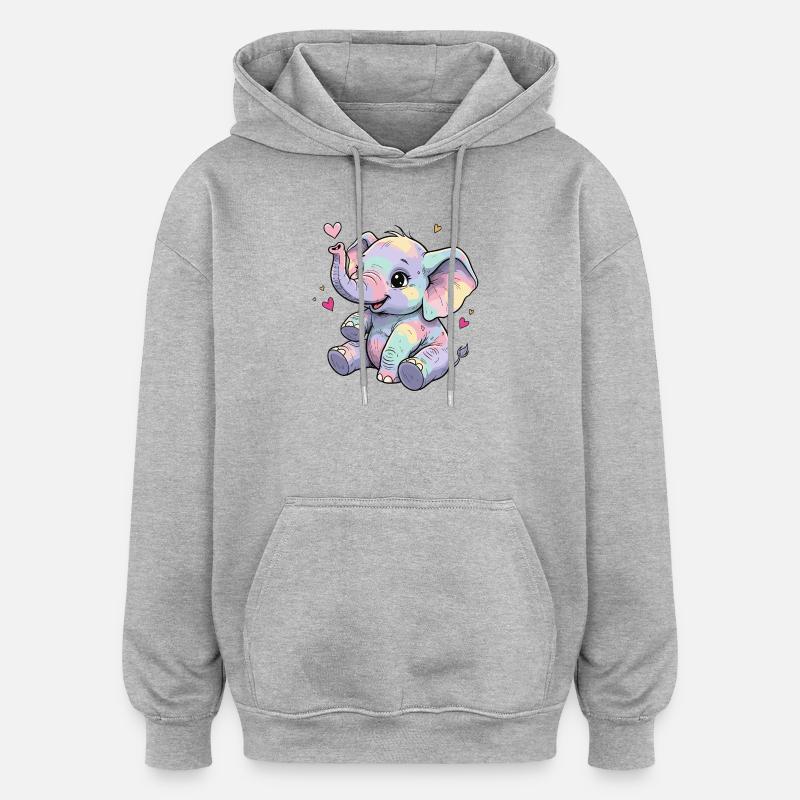 Cœur câlin d’éléphant pastel - Sweat à capuche oversize unisexe - gris chiné