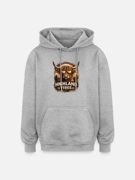 Highland Vibes in Sepia - Oversized Unisex Hoodie - heather grey