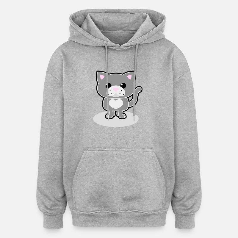 chat doux - Sweat à capuche oversize unisexe - gris chiné