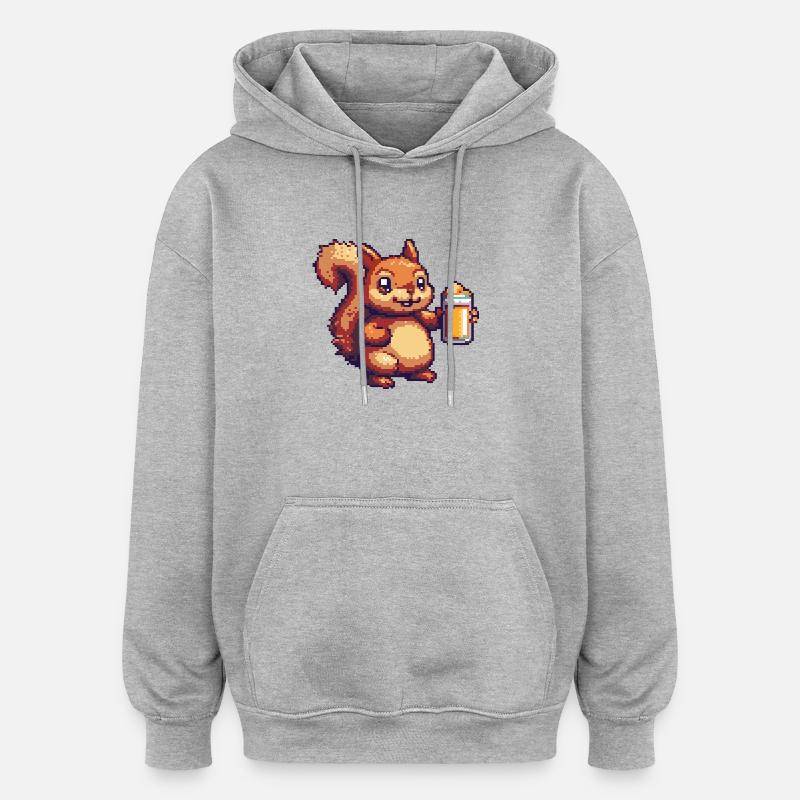 Eichhörnchen Pixel Bier - Oversized Unisex Hoodie - Grau meliert