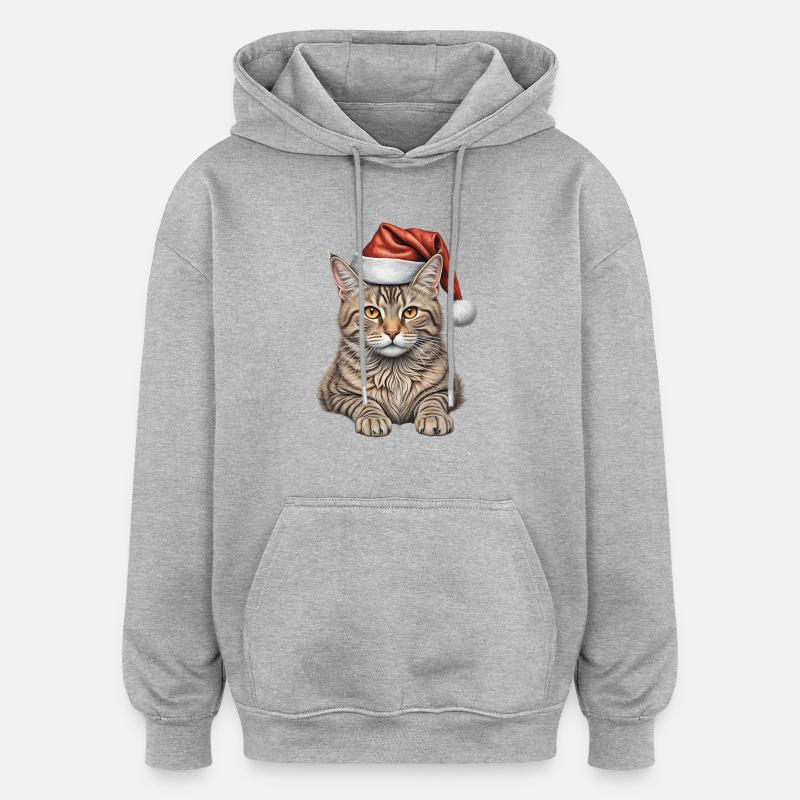 Chat de Noël mignon - Sweat à capuche oversize unisexe - gris chiné