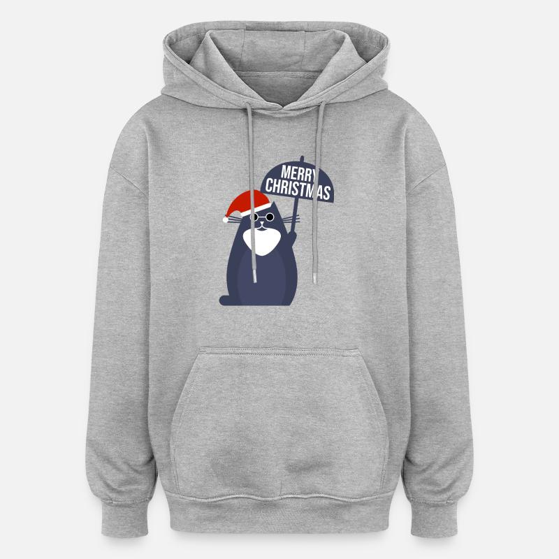 Joyeux Noël Chat - Sweat à capuche oversize unisexe - gris chiné