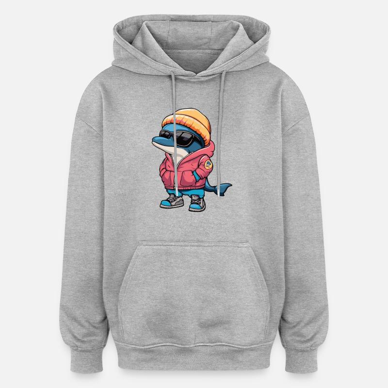 Delfin Winter Comic - Oversized Unisex Hoodie - Grau meliert