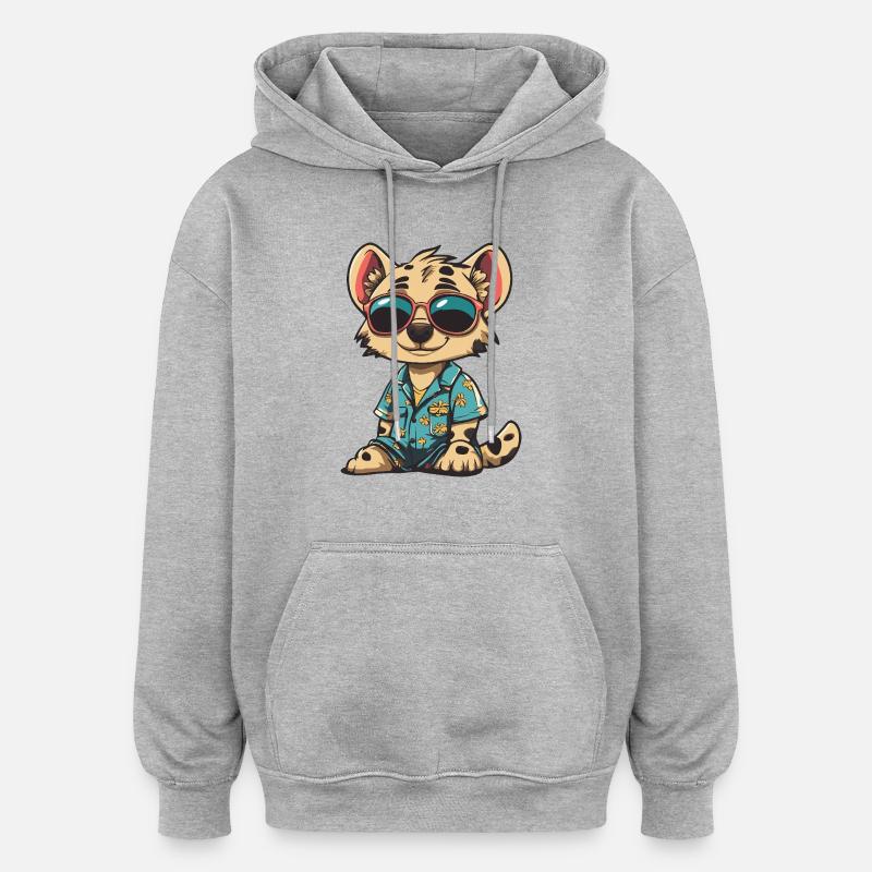 Hyène Drôle d’été - Sweat à capuche oversize unisexe - gris chiné