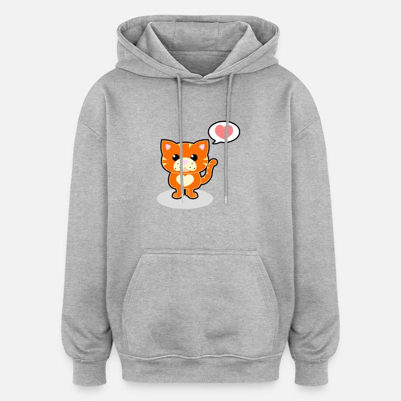 chat doux - Sweat à capuche oversize unisexe - gris chiné
