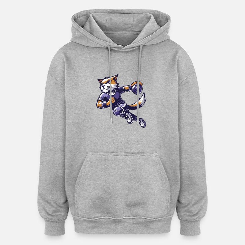 Le chat handballeur - Sweat à capuche oversize unisexe - gris chiné