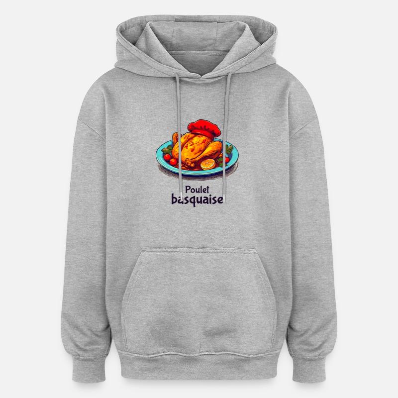 Poulet Basquaise - Text sombre - Sweat à capuche oversize unisexe - gris chiné