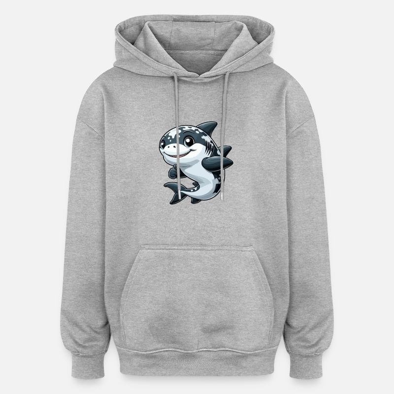 Requin heureux - Sweat à capuche oversize unisexe - gris chiné