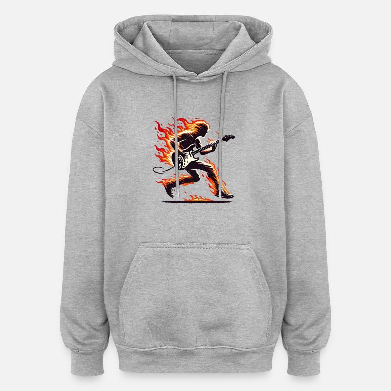 Guitariste brûlant - Sweat à capuche oversize unisexe - gris chiné