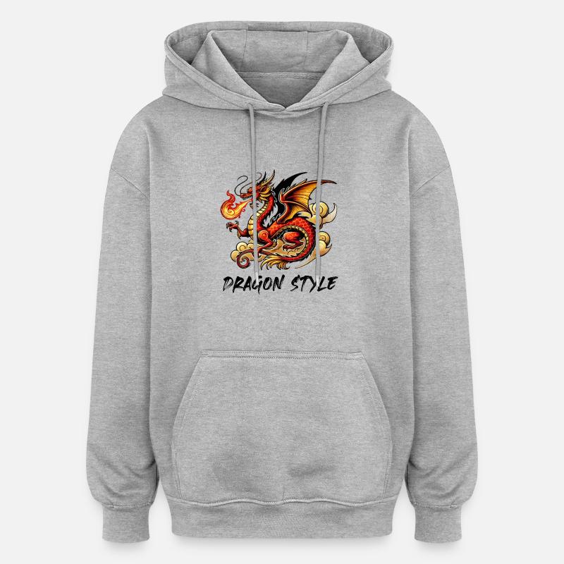 Dragon de Chine 1 - Sweat à capuche oversize unisexe - gris chiné