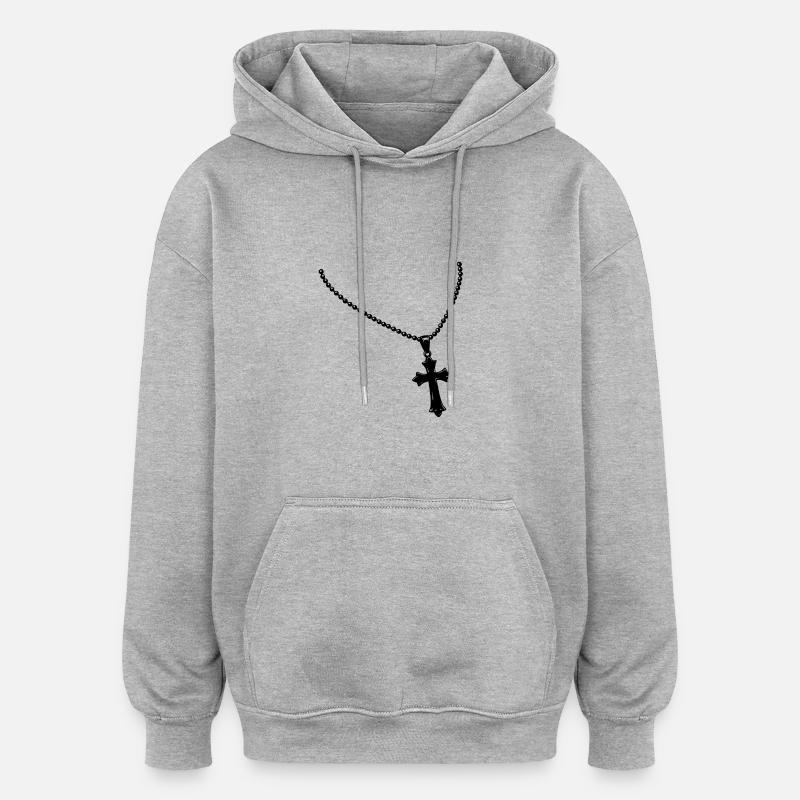 Collier avec croix - Sweat à capuche oversize unisexe - gris chiné