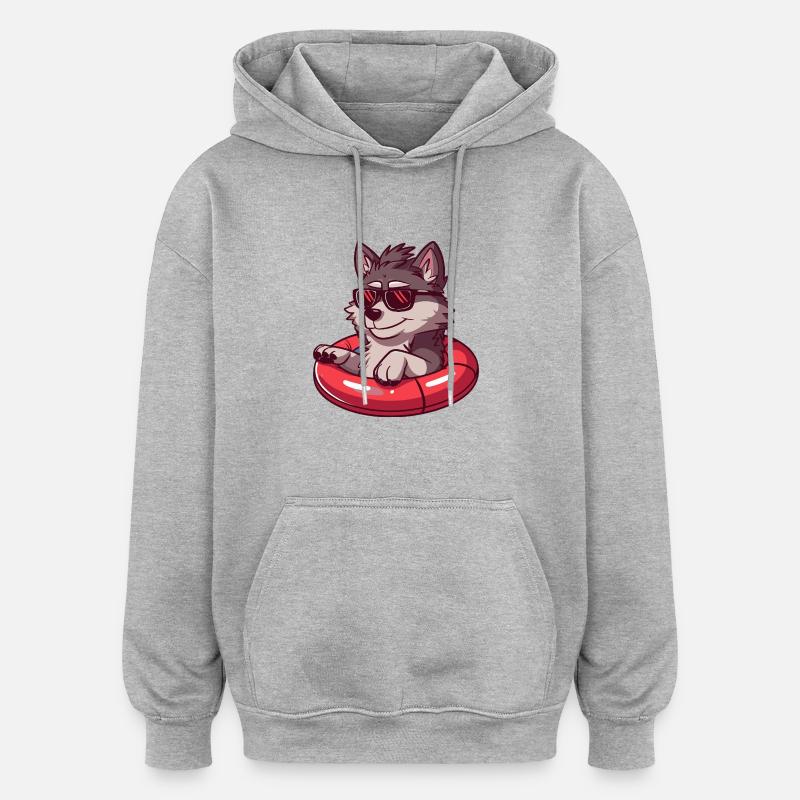 Loup Bande Dessinée Cool - Sweat à capuche oversize unisexe - gris chiné