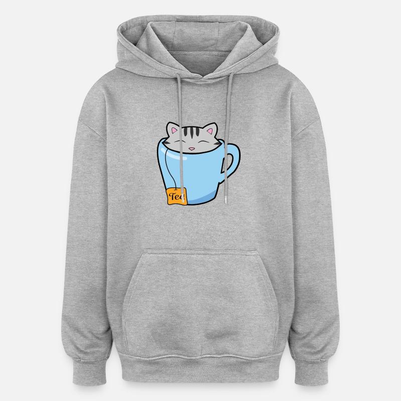 Tasse de thé chat - Sweat à capuche oversize unisexe - gris chiné