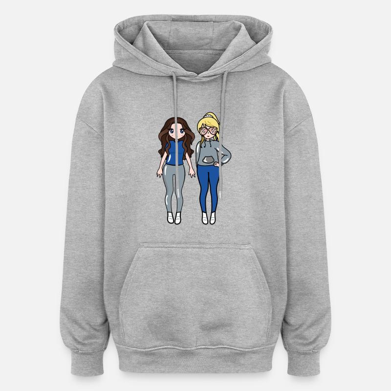 2 filles - Sweat à capuche oversize unisexe - gris chiné