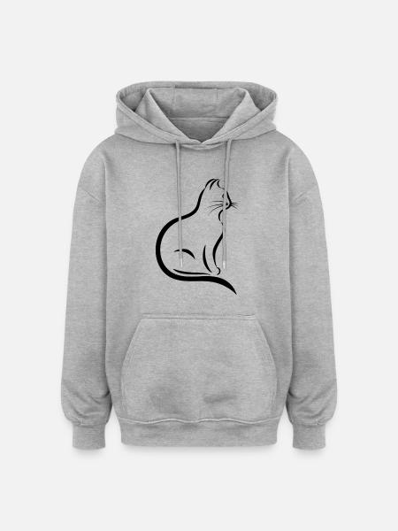 chat - Sweat à capuche oversize unisexe - gris chiné