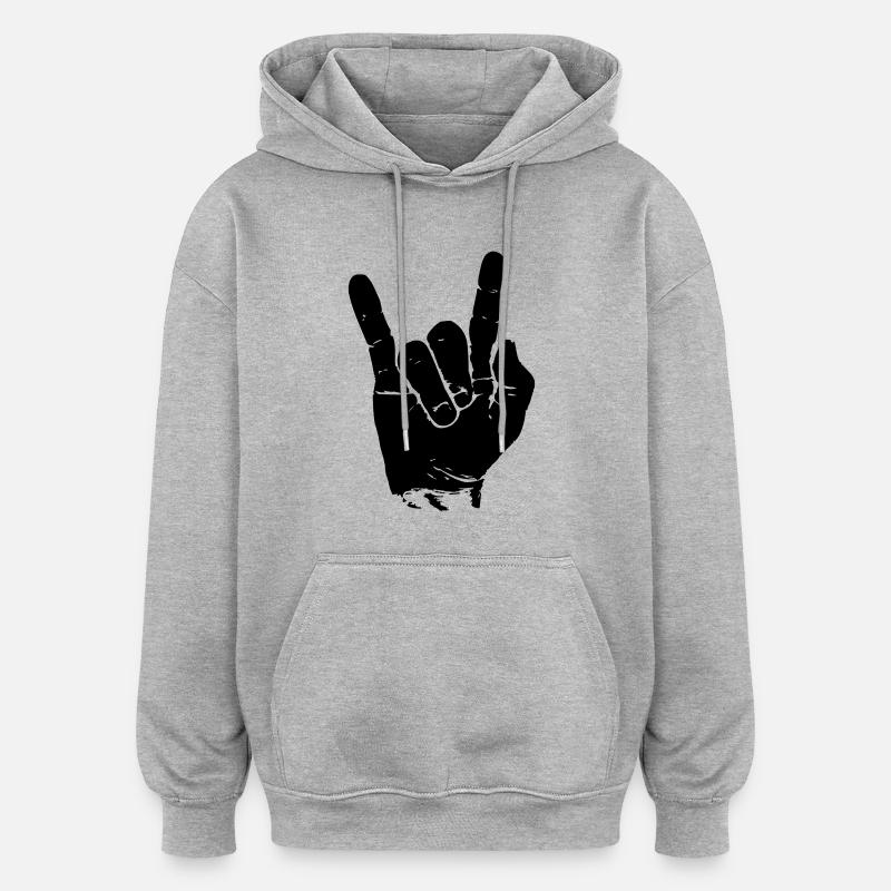 MAIN DE ROCHE \M/ - Sweat à capuche oversize unisexe - gris chiné